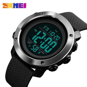 Men's SKMEI black digital sports watch with double display and alarm feature