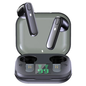 Wireless Bluetooth earbuds with charging case and LED battery display