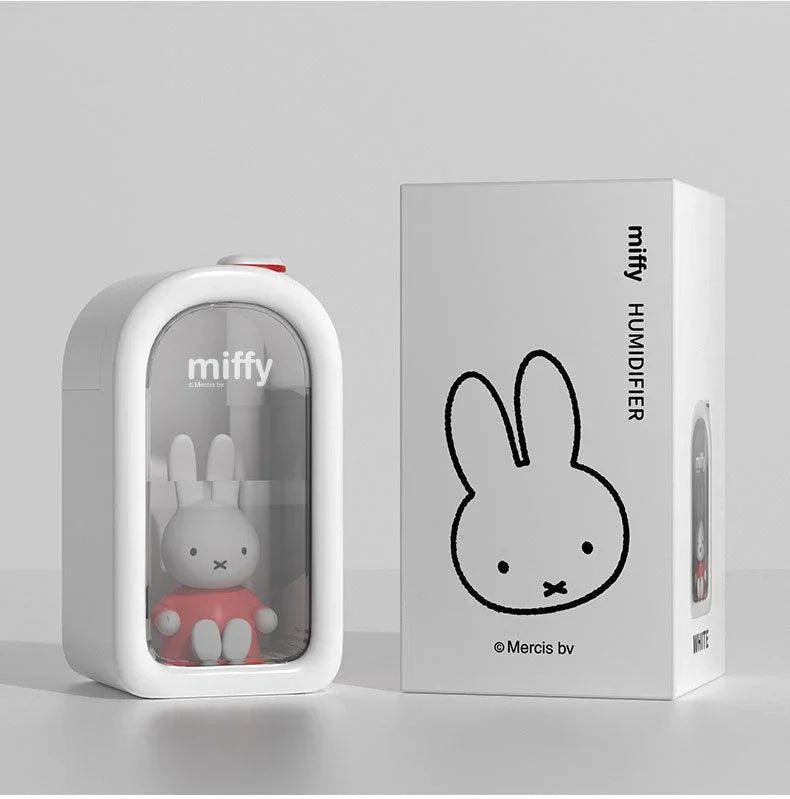 Miffy rabbit doll humidifier with white box featuring Miffy illustration on a gray background