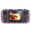 Translucent purple handheld gaming console with racing car game on screen