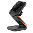 Black wireless fast charger stand with orange accent and LED indicator light