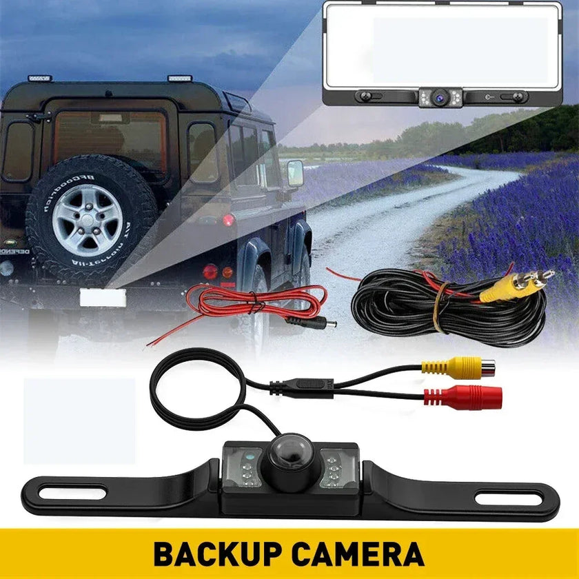 Backup camera kit for vehicles with monitor, wiring, and rear view system installed on car