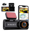 4K Ultra HD WiFi dash cam with rear camera and app interface on smartphone