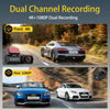 Dual channel dash cam 4K front and 1080P rear, with fast Audi cars on scenic road