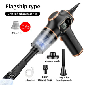 Handheld cordless vacuum cleaner with LCD display and multiple accessories, USB charging