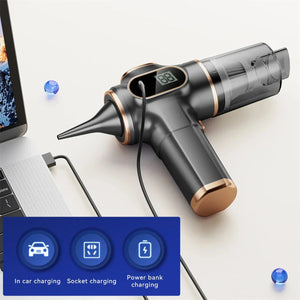 Portable handheld vacuum cleaner with display screen charging via laptop USB port