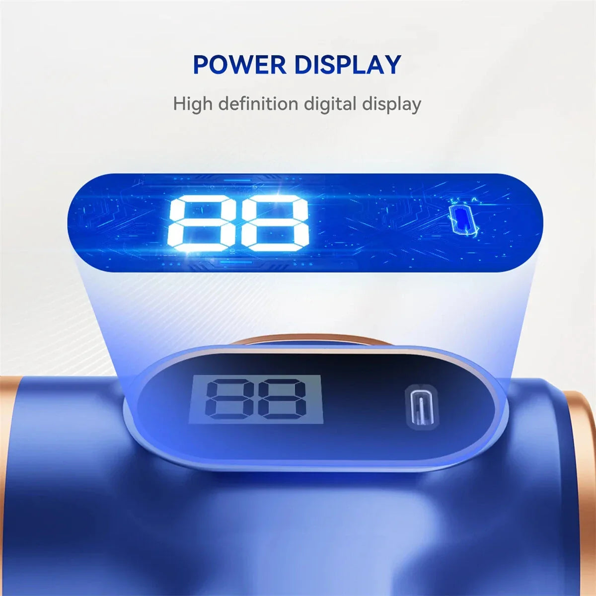 Digital power display on blue device with high definition LED screen indicator