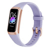 Rose gold fitness tracker smartwatch with purple band and heart rate display