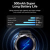 Smartwatch with 500mAh battery, long battery life chart, power symbol on screen