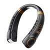 Black and gold wearable neck fan with control buttons and digital display