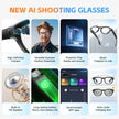 AI smart glasses features: HD camera, auto color lens, built-in speaker, app sync, long battery