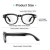 Black smart glasses with product size chart, lens width 50mm, temple length 154mm