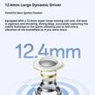 12.4mm large dynamic driver headphone component with text highlighting powerful bass