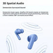OnePlus blue wireless earbuds with 3D spatial audio and immersive surround sound graphics