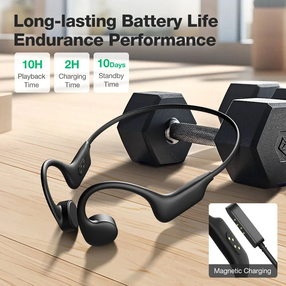 Wireless bone conduction headphones with long battery life, dumbbell, and magnetic charging