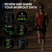 Man running outdoors with smartwatch fitness stats and workout data on screen