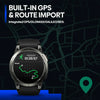Smartwatch with built-in GPS and route import, black band, fitness tracking display