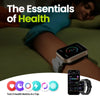 Woman sleeping with a health smartwatch, fitness tracker app and icons in the foreground