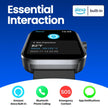 Smartwatch with Alexa built-in, weather display, and feature icons on blue background