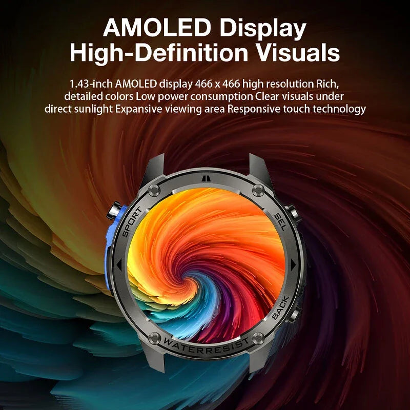 AMOLED smartwatch display with vivid colors, high-definition visuals and water-resistant bezel