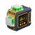 Green laser level tool with digital display and control buttons on white background