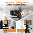 Anti-drop safety rope for laser level tool with mount, tripod, and 360-degree adjustment features.