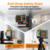 Anti-drop safety rope for laser level tool with mount, tripod, and 360-degree adjustment features.