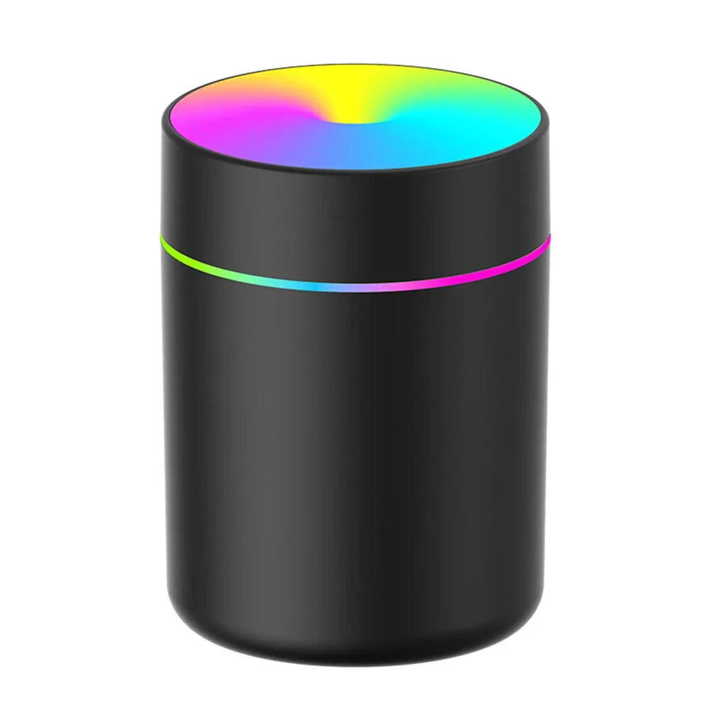 Black RGB LED smart speaker with multicolor glowing top and accent light ring