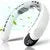 White electronic neck massager with display and buttons, emitting green energy waves
