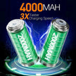 4000mAh rechargeable batteries with 3X faster charging speed, green batteries and blue lightning
