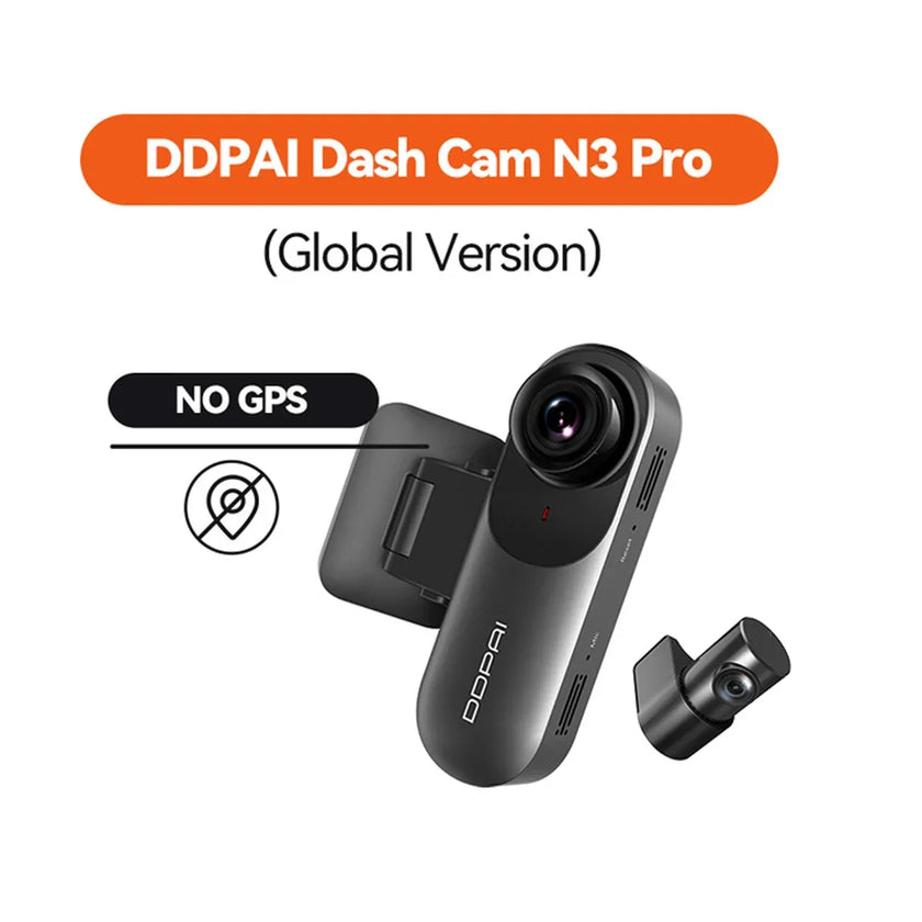 DDPAI Dash Cam N3 Pro global version, no GPS, two black dash cameras on white background