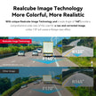 Comparison of Realcube Image Technology vs other dash cam images on a highway, showing wide-angle views and color differences.