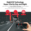 NightVIS dash cam captures clear night vision of cars on rainy city bridge, phone display in hand