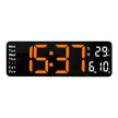 LED digital wall clock with orange time display, temperature, date, and weekday indicator