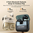 BlitzWolf Bluetooth earbuds, 2 pairs in beige and black charging cases with LED display.