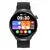 Black smart watch with round display showing colorful app icons and digital time