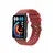 Red smart watch with colorful display on white background