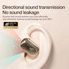 Gold wireless earbud in ear showing directional sound transmission and no sound leakage