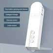 Smart remote control device with voice control features and three buttons on gray background