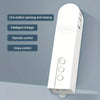 Smart remote control device with voice control features and three buttons on gray background