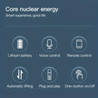 Core nuclear energy features icons: lithium battery, voice control, remote control, automatic lifting, plug and play, one-button on/off.
