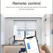 Smart motorized blinds controlled by smartphone app in modern home office