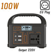 100W portable power station with LCD display, EU plug, 220V output, and USB ports