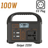 100W portable power station with LCD display, EU plug, 220V output, and USB ports
