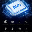 BMS chip on circuit board with icons for short circuit, overcharge, overdischarge, overcurrent protection