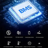 BMS chip on circuit board with icons for short circuit, overcharge, overdischarge, overcurrent protection