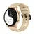 Gold wristwatch with yin yang dial and beige band, modern unisex fashion accessory