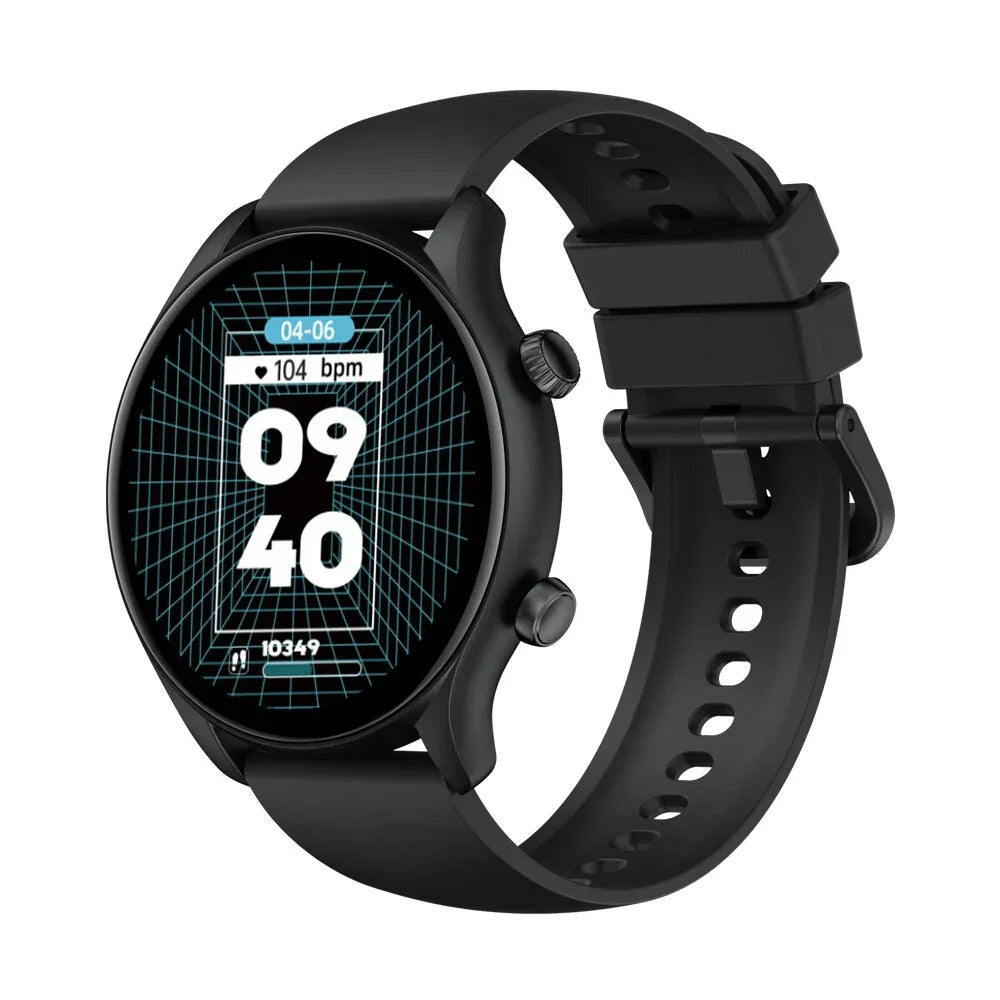 Black smart fitness watch with digital display, heart rate and step counter