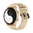Beige smart watch with round gold case, black and white yin-yang display, modern design