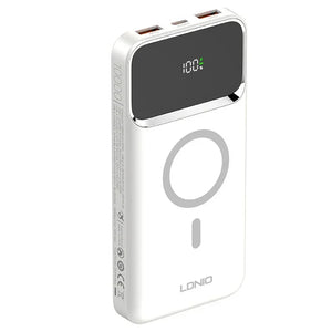 White LDNIO power bank 10000mAh with LED display and dual USB ports